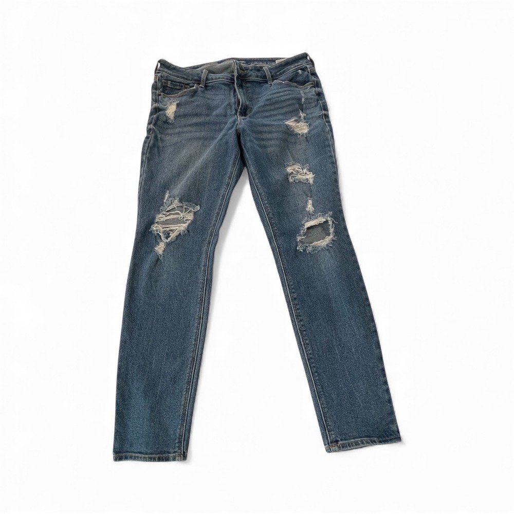 Old Navy‎ Curvy Sky High Straight Jeans Distressed Blue Size 12 Button Up